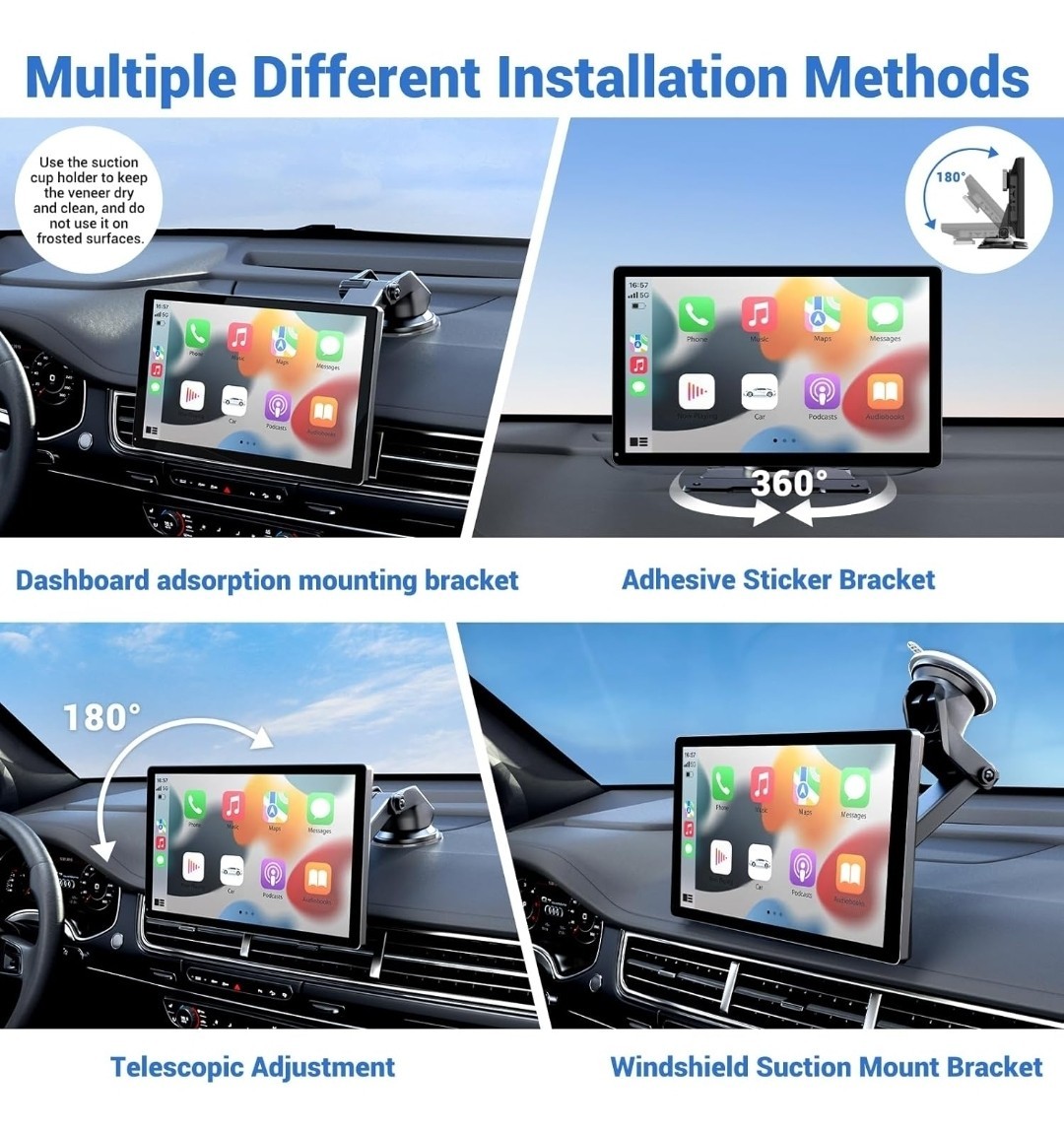 Wireless Apple Carplay Screen for Car 4K Dash Cam, 9″ Portable Carplay