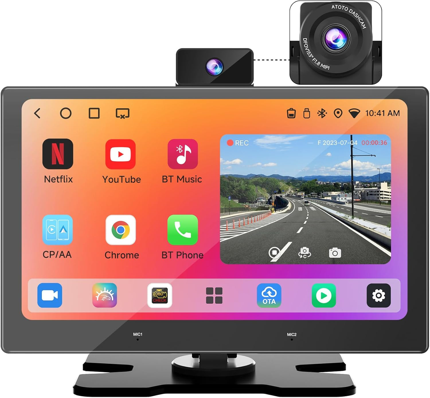 9″ Wireless Carplay Screen with Dash Cam, GPS, Bluetooth & Dual Wifi