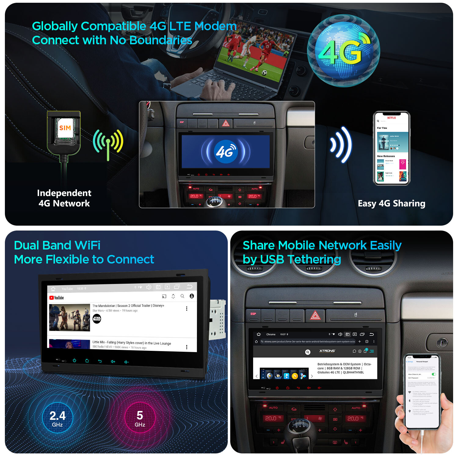 8.8″ Android 14 8-Core 4+64GB Car GPS Stereo Radio Sat Nav For Audi A4 S4 RS4 B6
