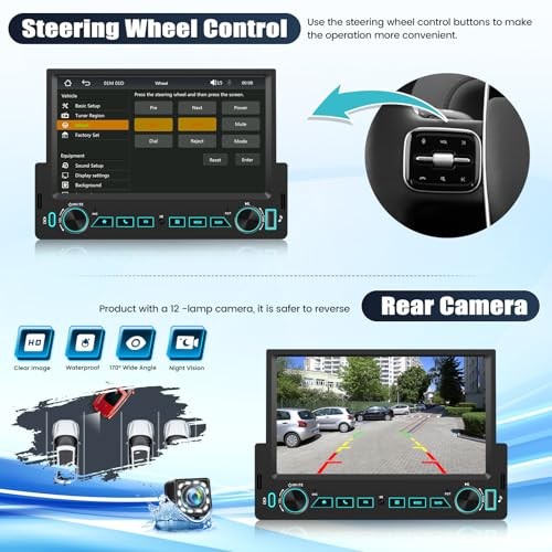 Single Din Car Stereo with Wireless Carplay&Android 7 Inch with Carplay&Button