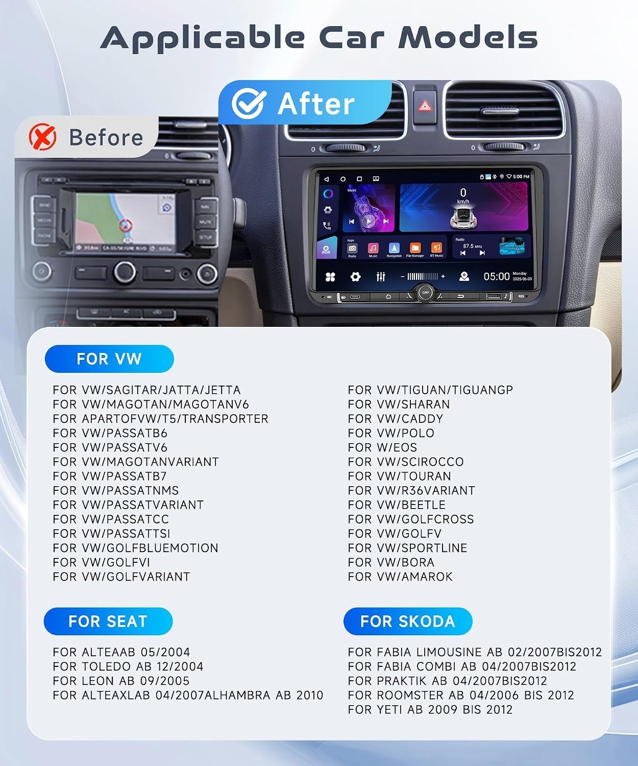 VW Passat Jetta Tiguan Golf Android 15 Car Stereo 4+64G 9″ CarPlay GPS Head Unit