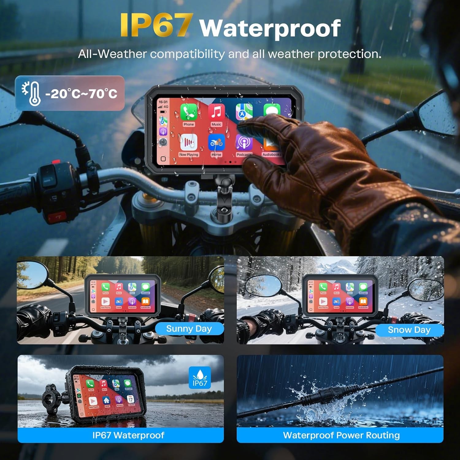 WonVon 7 Inch Wireless Motorcycle Carplay GPS Navigation System Apple Carplay