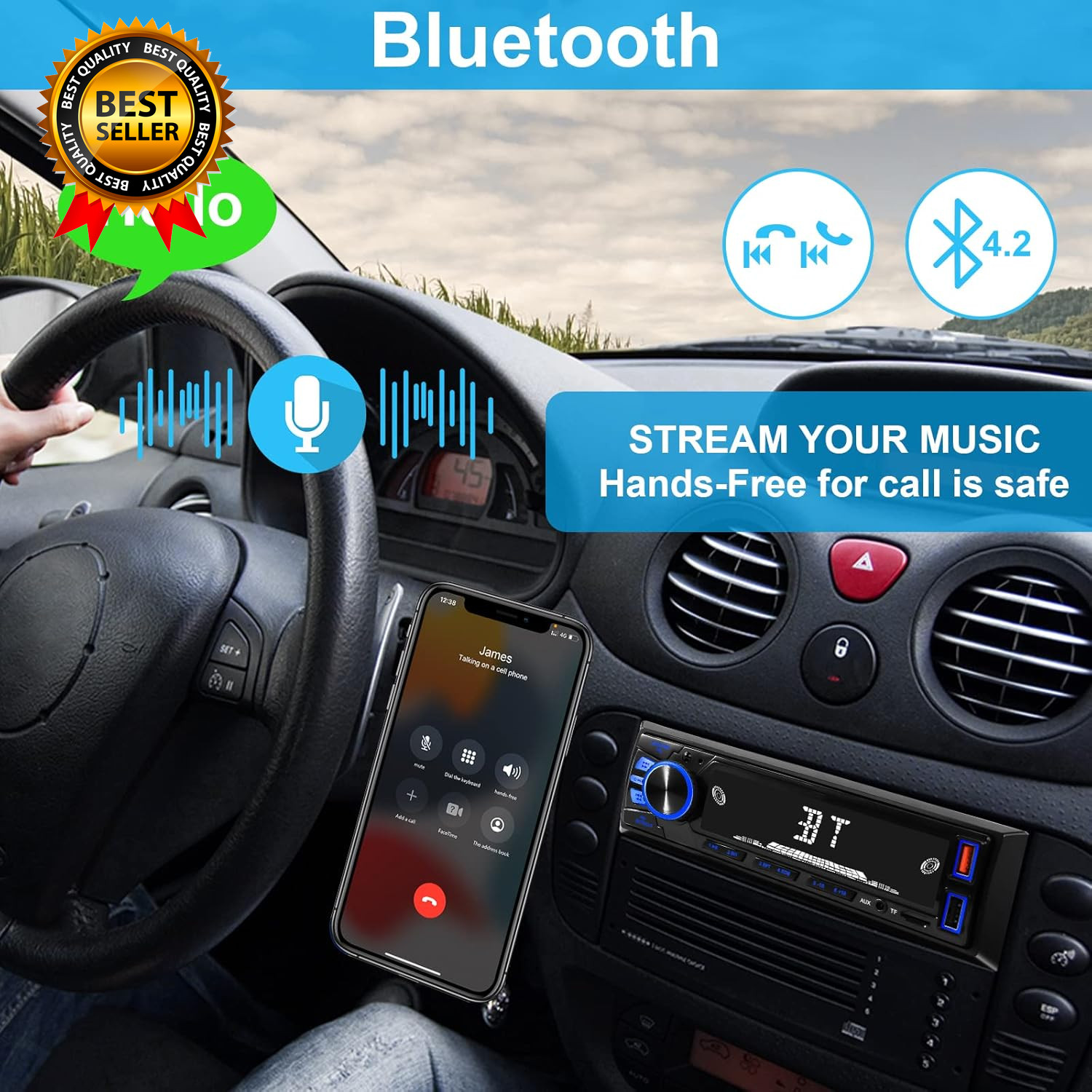 Car Radio Bluetooth Single DIN Car Stereo Audio Car Audio with Handsfree and App