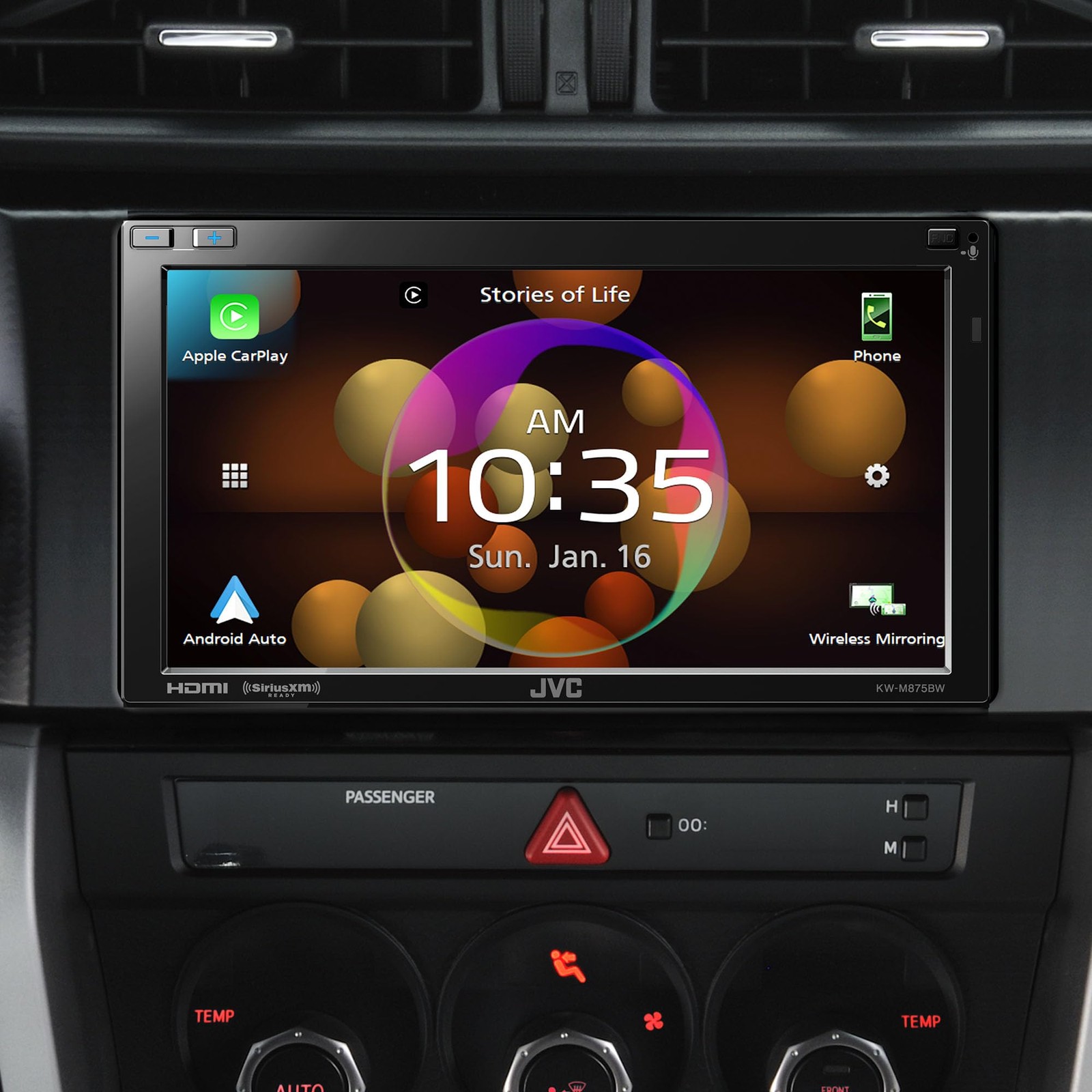 JVC KW-M875BW 2-DIN Car Stereo Receiver Wireless Apple CarPlay 13-Band EQ Radio