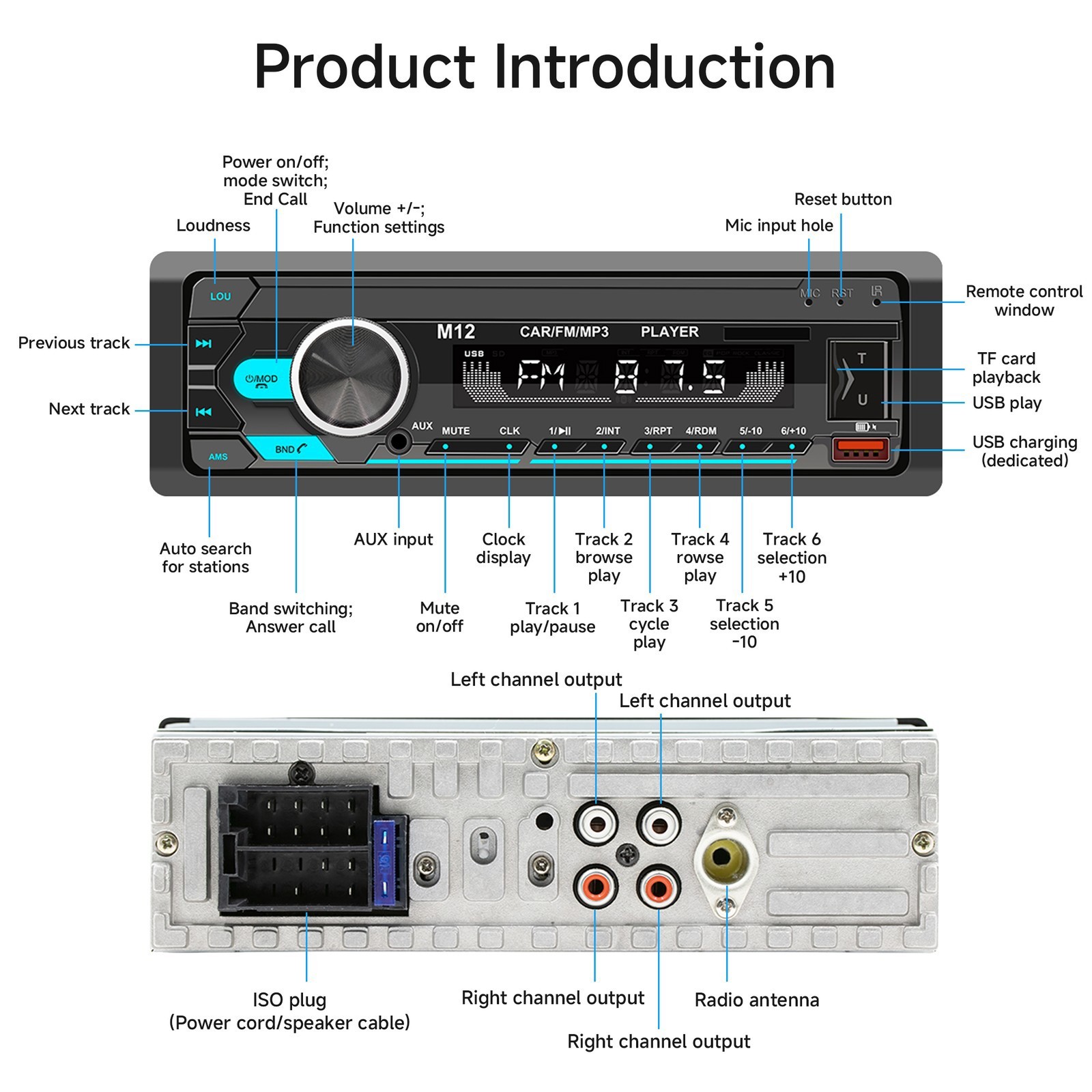 Car Stereo Bluetooth Audio In-Dash Aux Input Receiver SD USB MP3 Radio Player FM