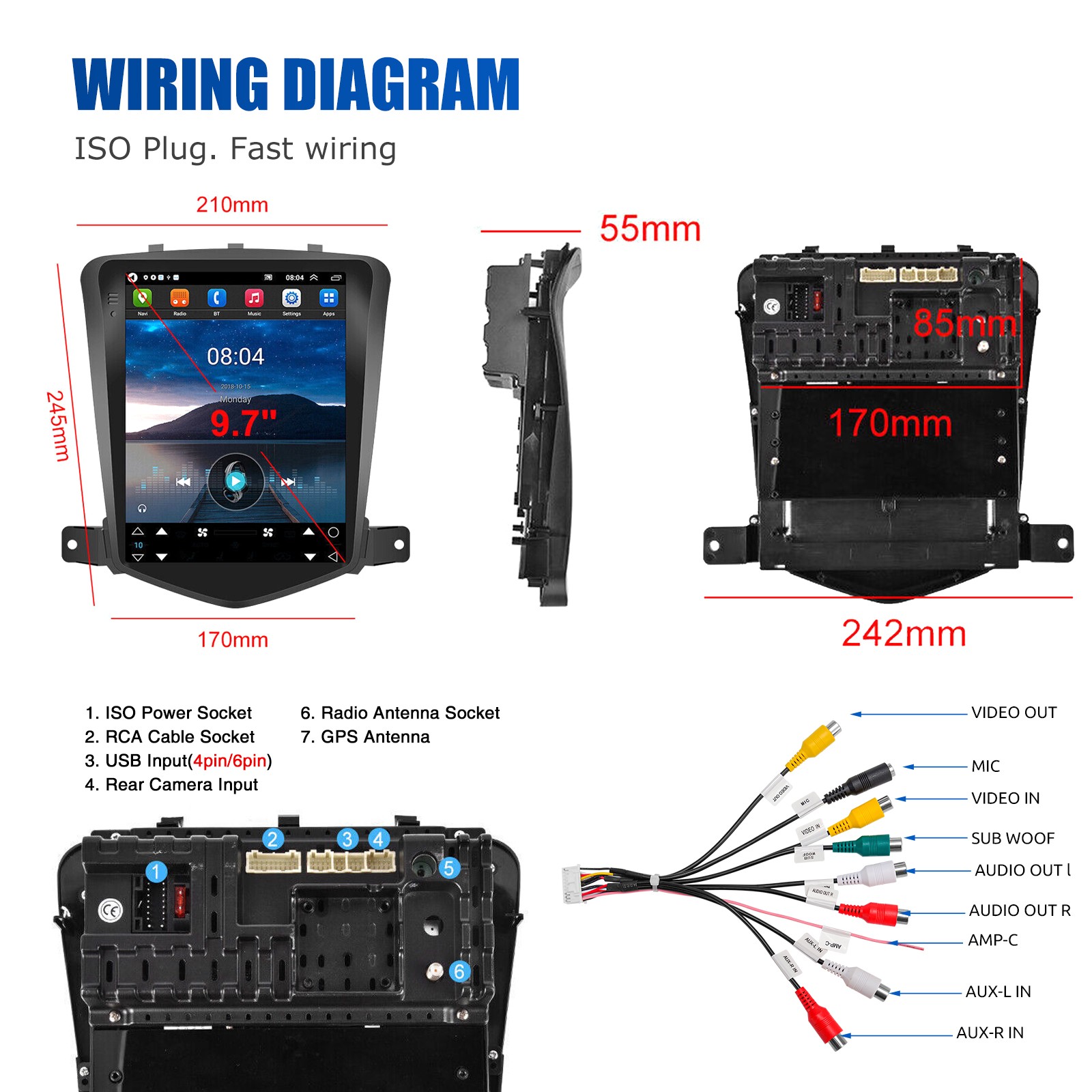For Chevrolet Cruze 2009-15 Car Radio Stereo GPS Carplay Android 14 Tesla Screen