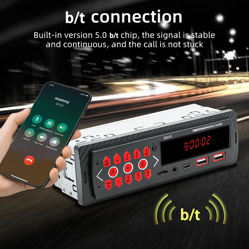 Single 1 Din Car Radio Bluetooth Stereo FM/USB/AUX Head Unit In-Dash MP3 Player