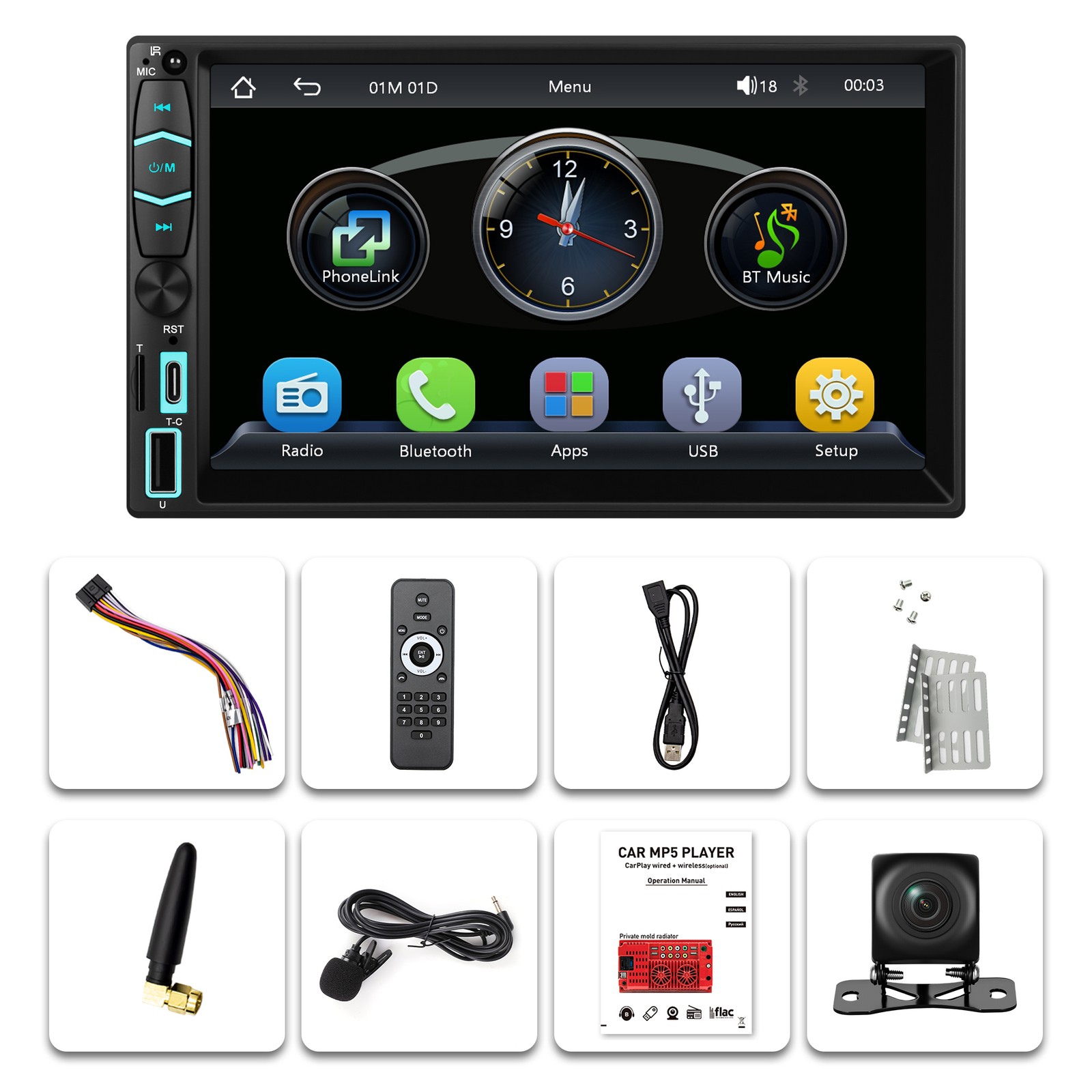 7″ Wireless Car Radio FM Double 2DIN Apple CarPlay Stereo Touch Screen Bluetooth
