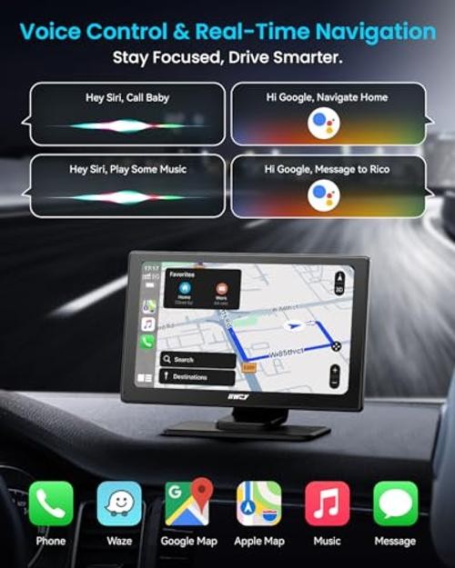 IK5 9″ Wireless Apple CarPlay & Android Auto Screen, Portable Car Stereo with