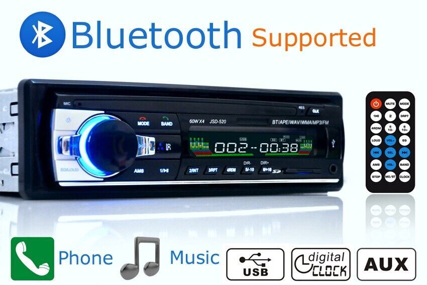 Car Radio Stereo 1Din Bluetooth FM Audio MP3/USB/SD/AUX In-Dash Player JSD-520