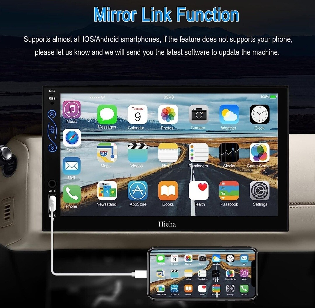 Hieha 7” Double Din Bluetooth Car Stereo with Backup Camera NEW IN BOX