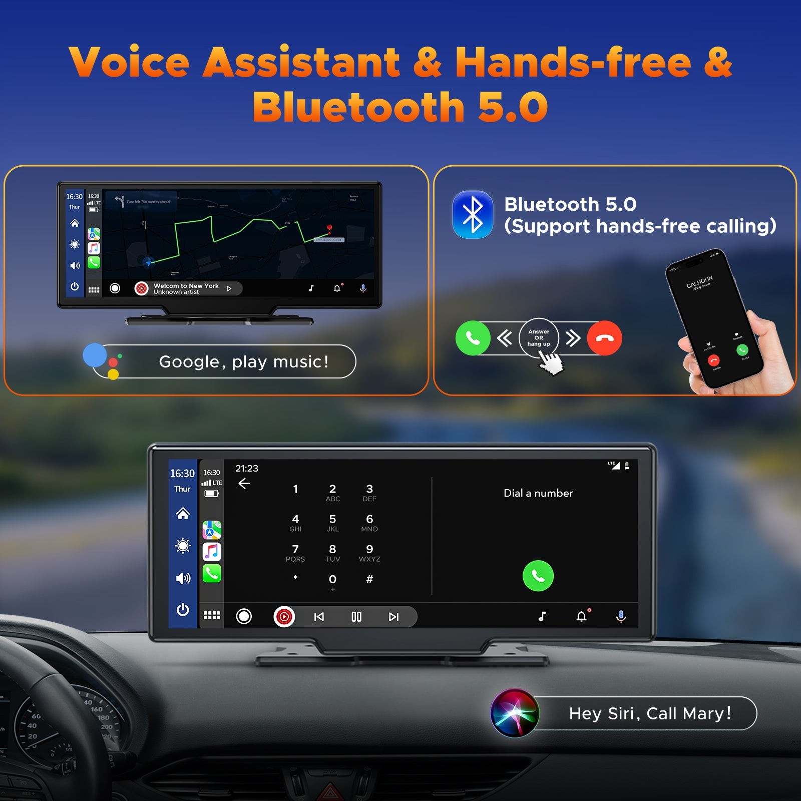 Universal Wireless Apple Carplay Portable Car Stereo Android Auto 2.5K Dash Cam