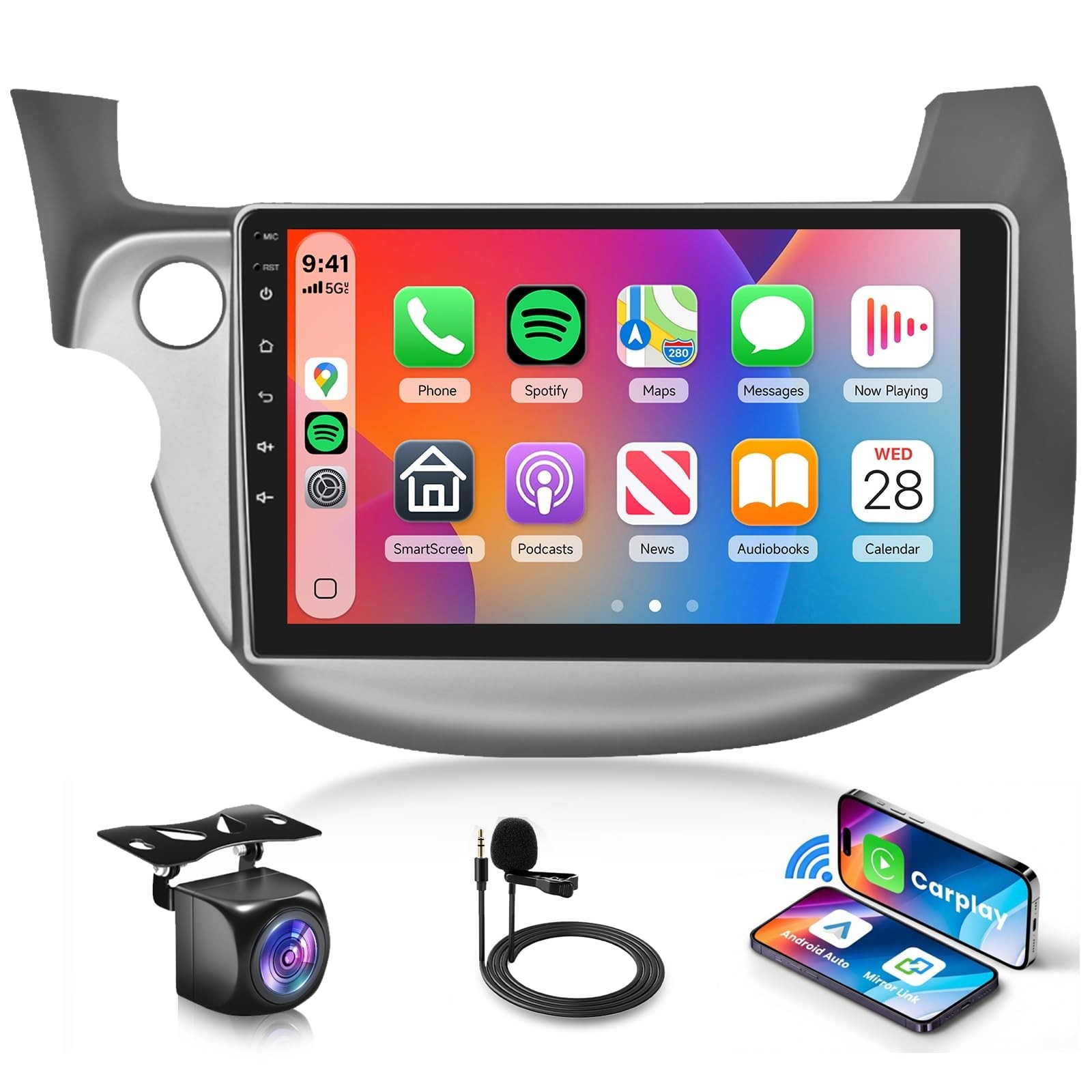 10.1″ Touch Screen Car Stereo for Honda Fit 2008-2013, 4 Core, 64GB, Wireless Ca