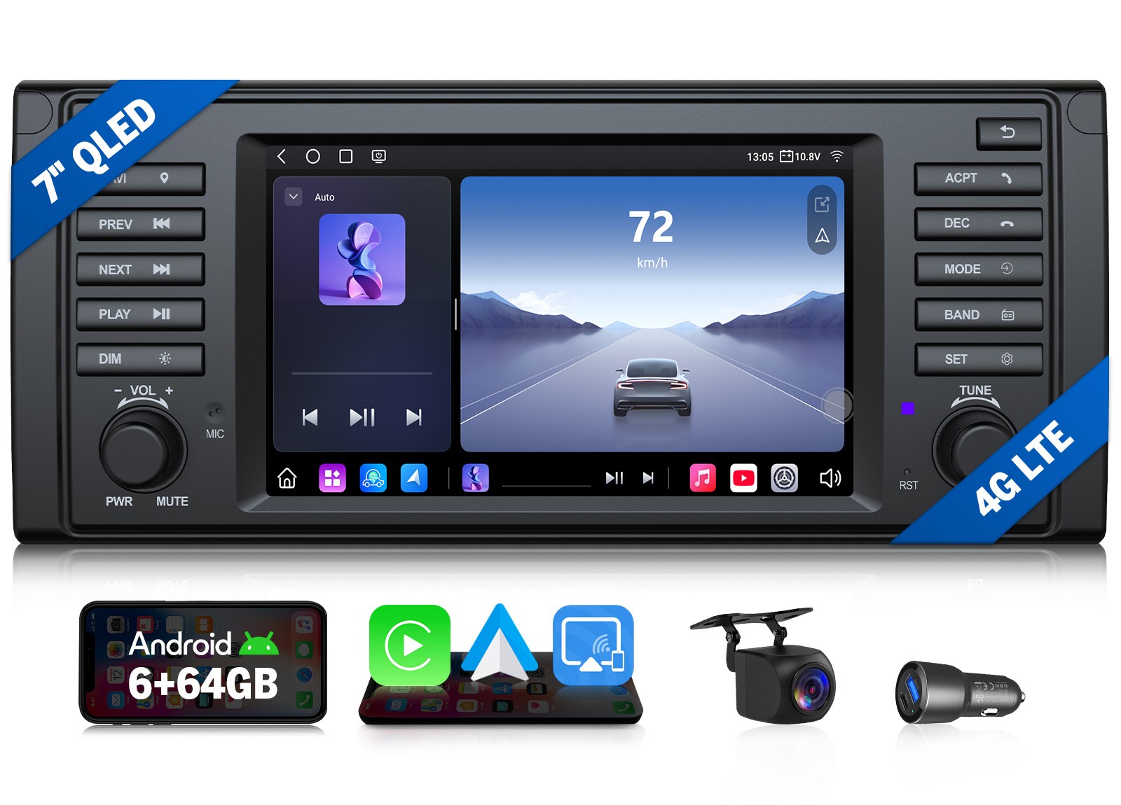For BMW E39 528i 530i 7″ QLED 6+64G Car Stereo Wireless CarPlay GPS Qualcomm DSP