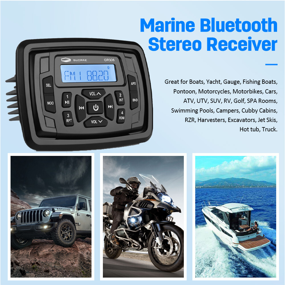 Marine Waterproof Radio Digital Media Audio Package w/ Bluetooth/AUX/USB