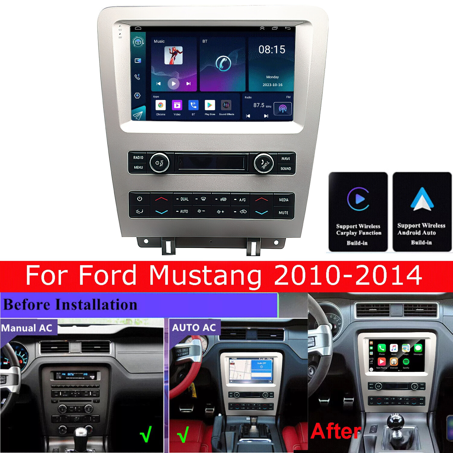 Android 12 Car Stereo Radio GPS Navi Apple CarPlay BT For 2010-2014 Ford Mustang