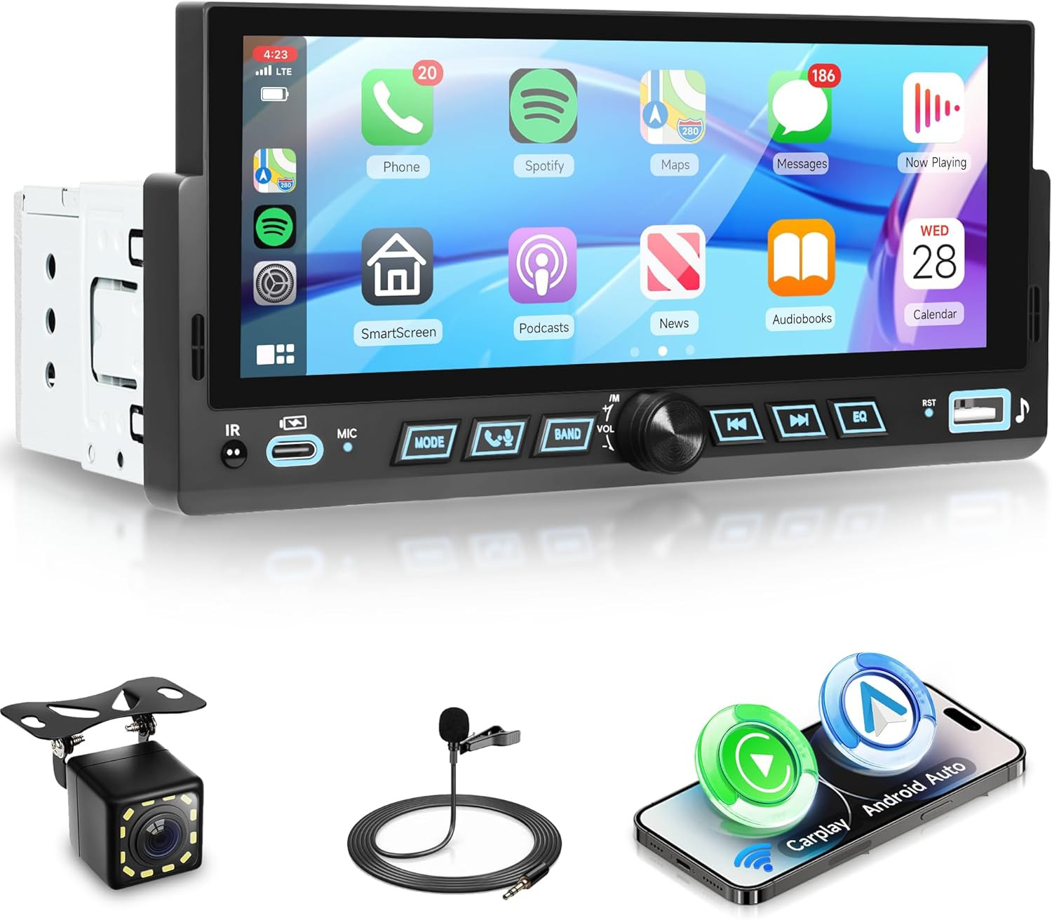 Single Din Car Stereo, 6.86″ Touch Screen Car Radio with Wireless & Wired Carpla