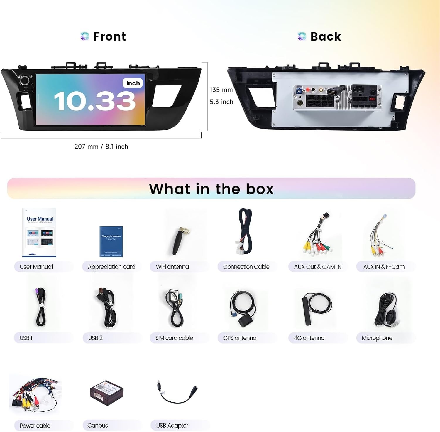 Dasaita 10.33” Car Stereo for Toyota Corolla 2014-2016 GPS DTS WiFi CarPlay