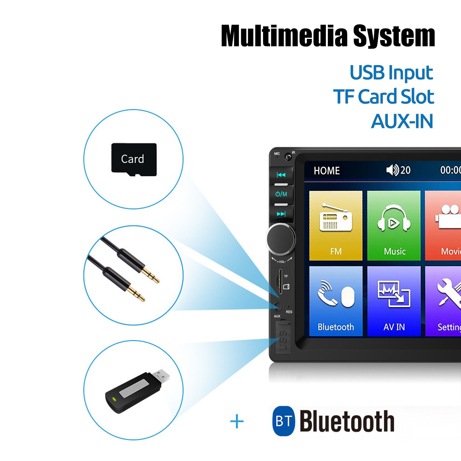 7″ Double DIN Car Radio Touch Screen MP3/MP4/5 Apple Carplay Android Auto AUX FM
