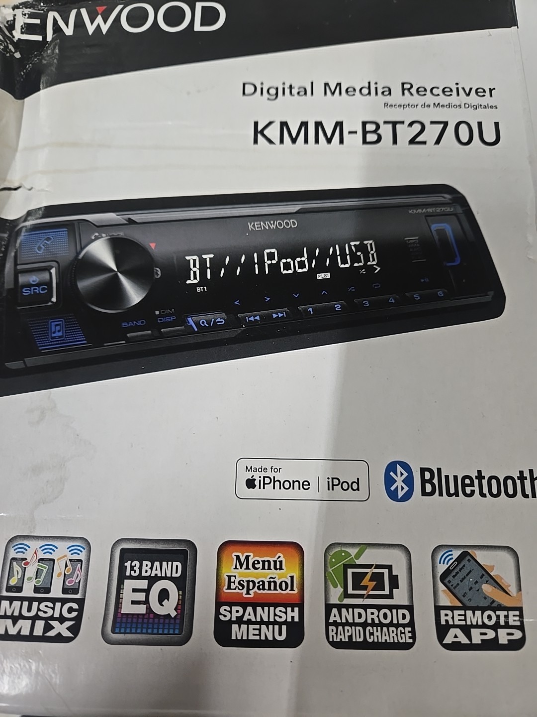 Kenwood KMM-BT270U Bluetooth 200w Media Player Android iPhone AM FM USB Aux 1din