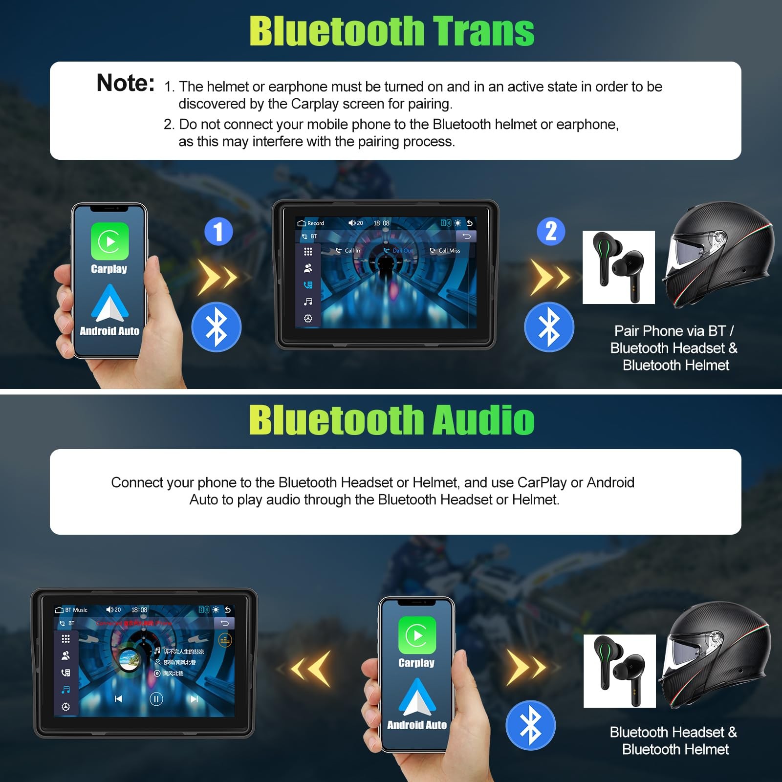 CAMECHO Motorcycle CarPlay Screen, 5″ Waterproof Portable Wireless CarPlay An…