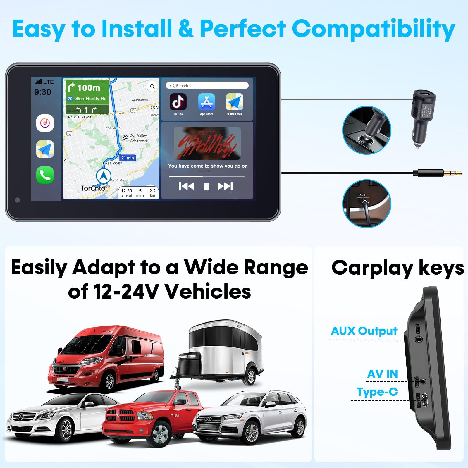Pantalla Portatil De 7 Pulgadas Con Android Auto Y Navegacion GPS Lujo