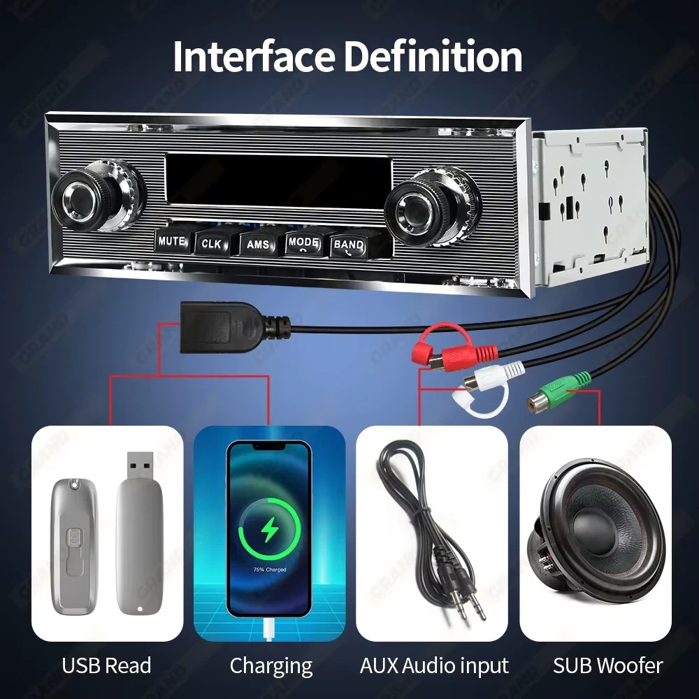 1 Din Car Radio MP3 Player Classic Car Retro Audio Stereo Support FM AUX EQ USB