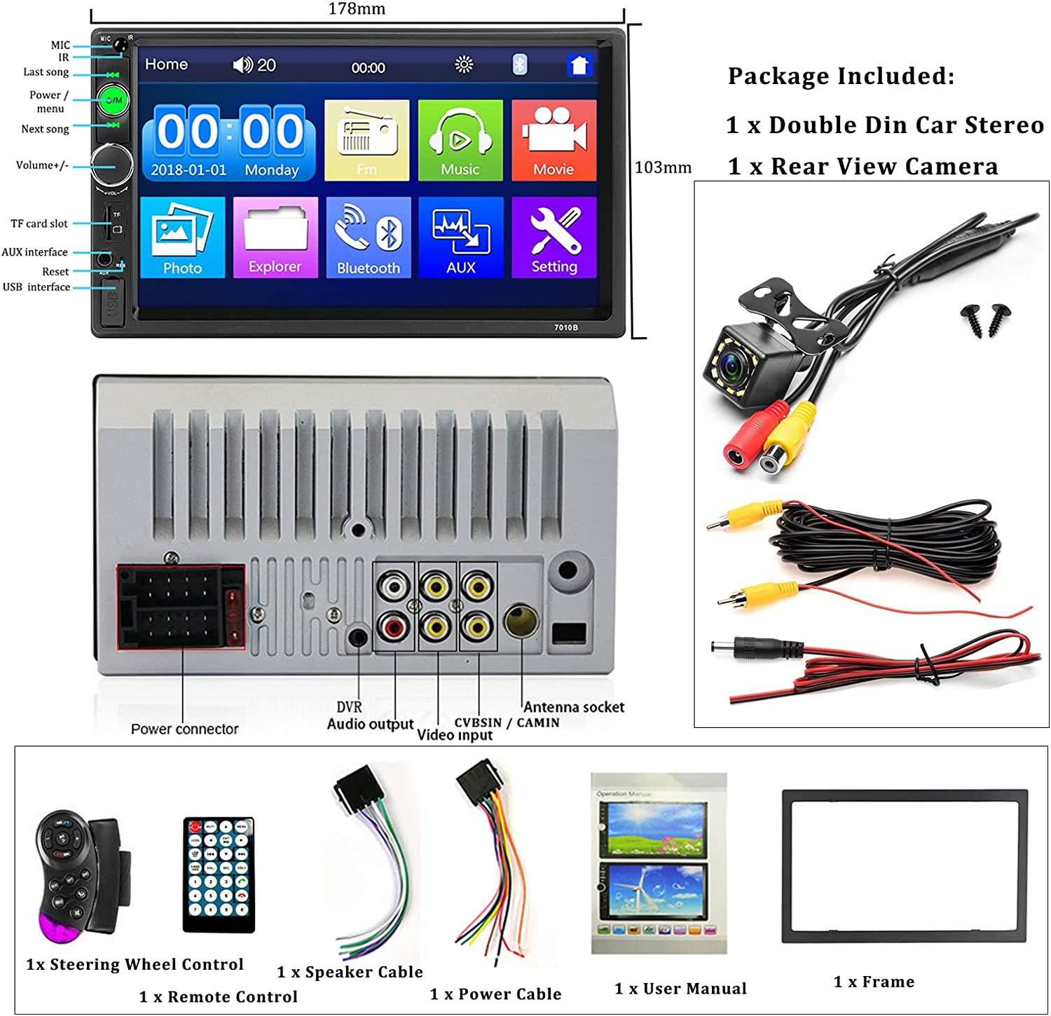 Radio Estereo De Pantalla Para Coche Carro Pantalla Tactil Doble Din Bluetooth 7