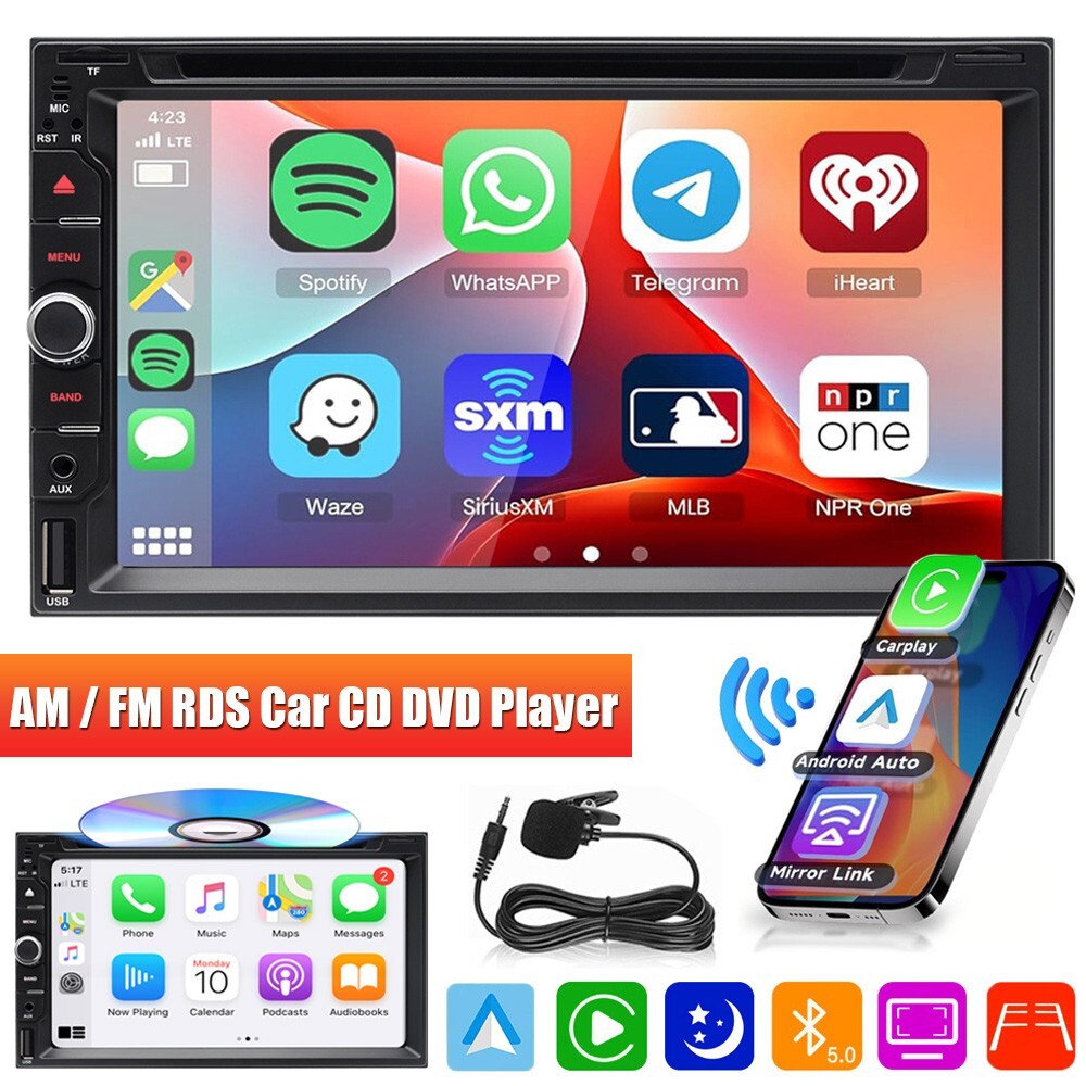 Double Din 7″ Car Stereo Android Apple Carplay GPS Radio Touch Screen DVD Player