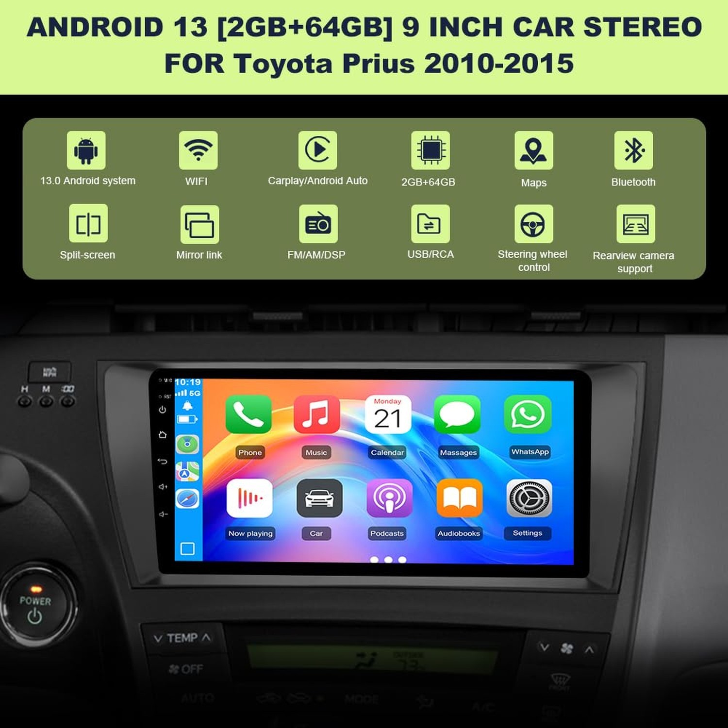 2+64GB Car Radio Stereo for Toyota Prius 2010-2015 9Inch Android Head Unit To…