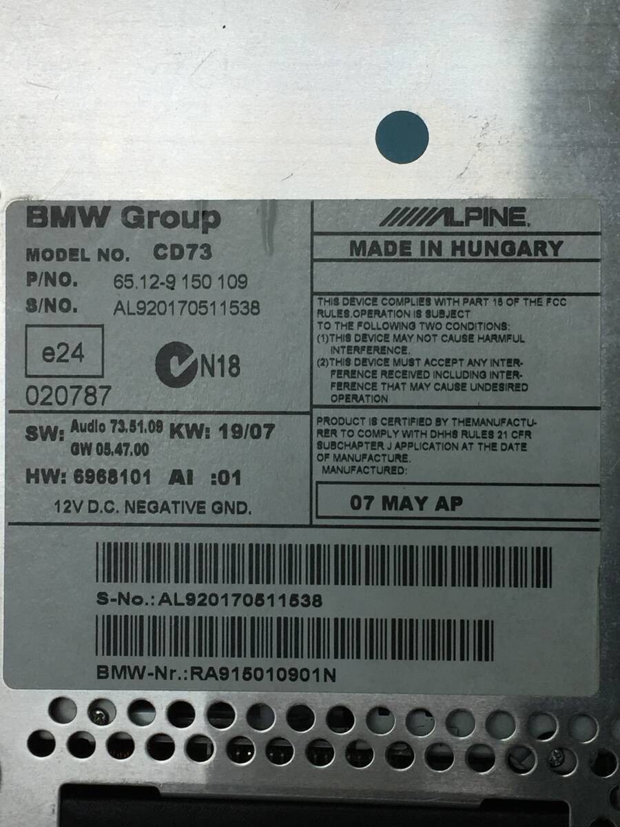 BMW 320i Alpine Genuine CD Player Tube 1190 M Japan Tested Used