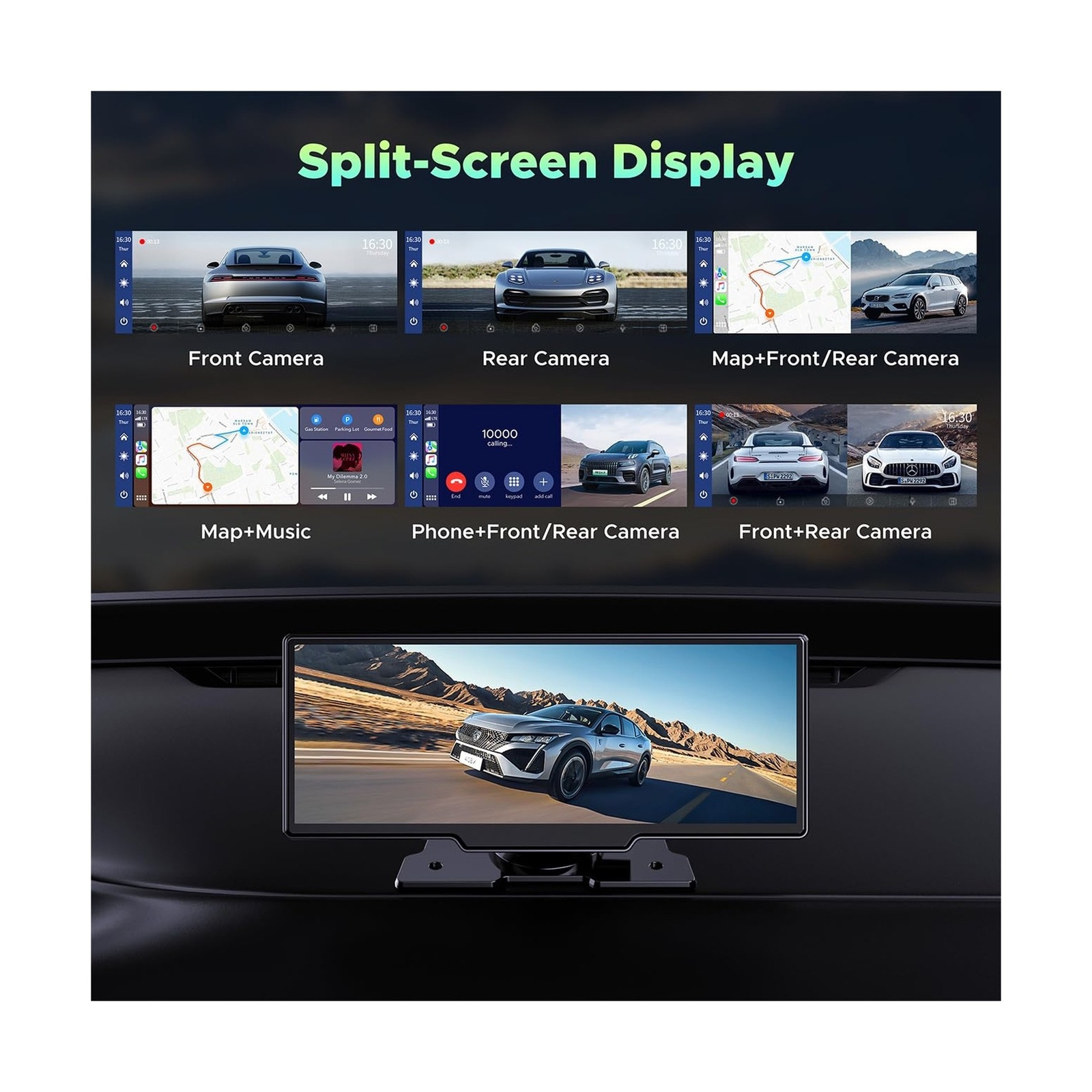 LAMTTO 9.26″ Wireless Car Stereo Apple Carplay with 2.5K Dash Cam, 1080P Back…