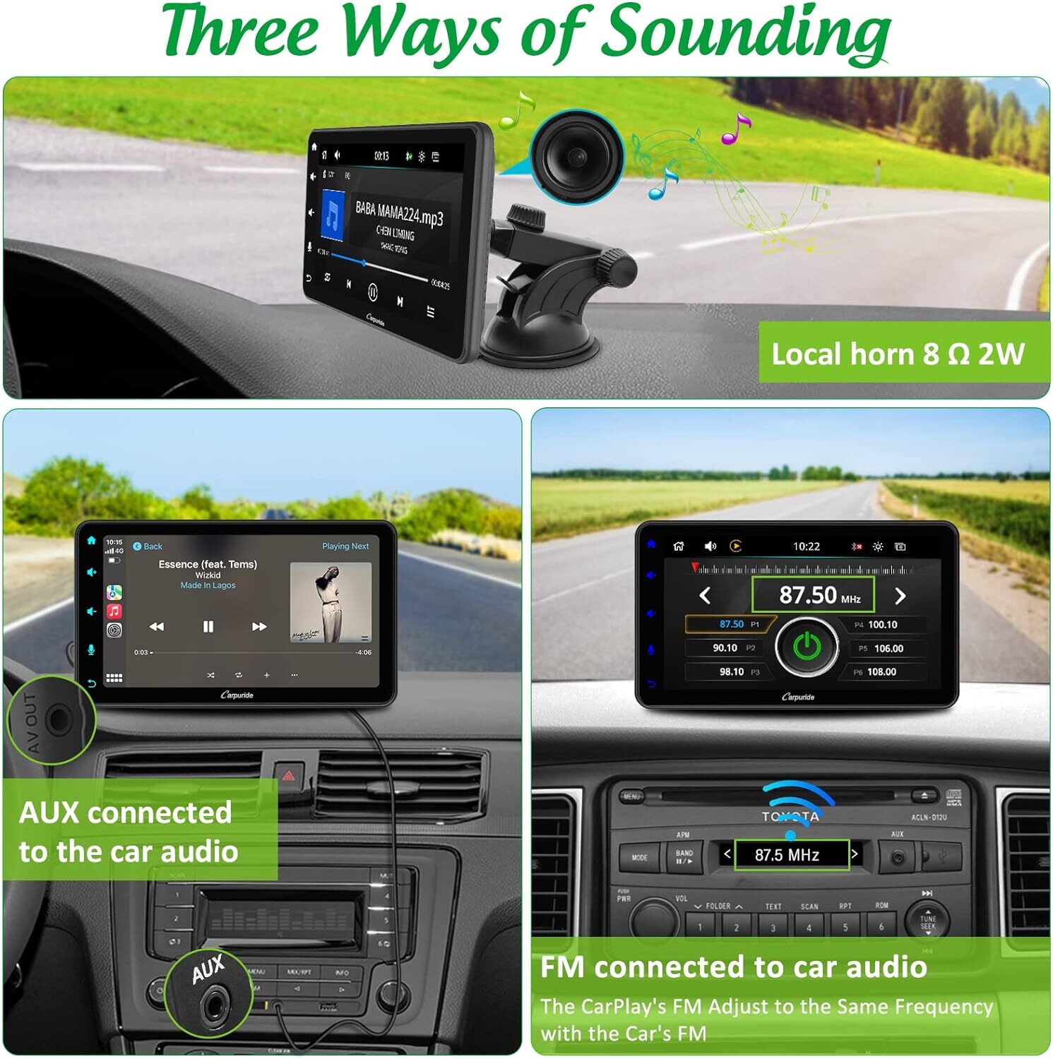 Carpuride 7” Wireless Carplay Android Auto Car Radio Mirror Link Color Light Key