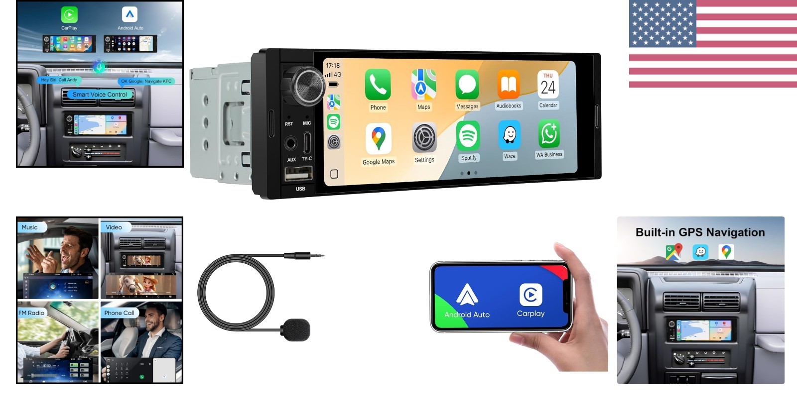 6.36-Inch Single Din Touchscreen Car Stereo – Linux System Single Din Wired/W…