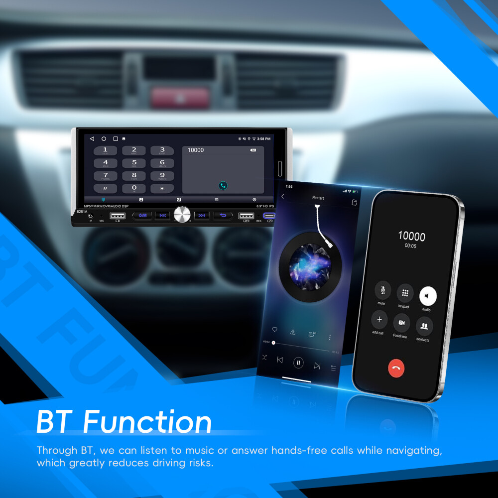 Single 1 DIN Car Radio GPS NAVI Carplay 6.9 Inch Stereo Player Android 15 2+64G
