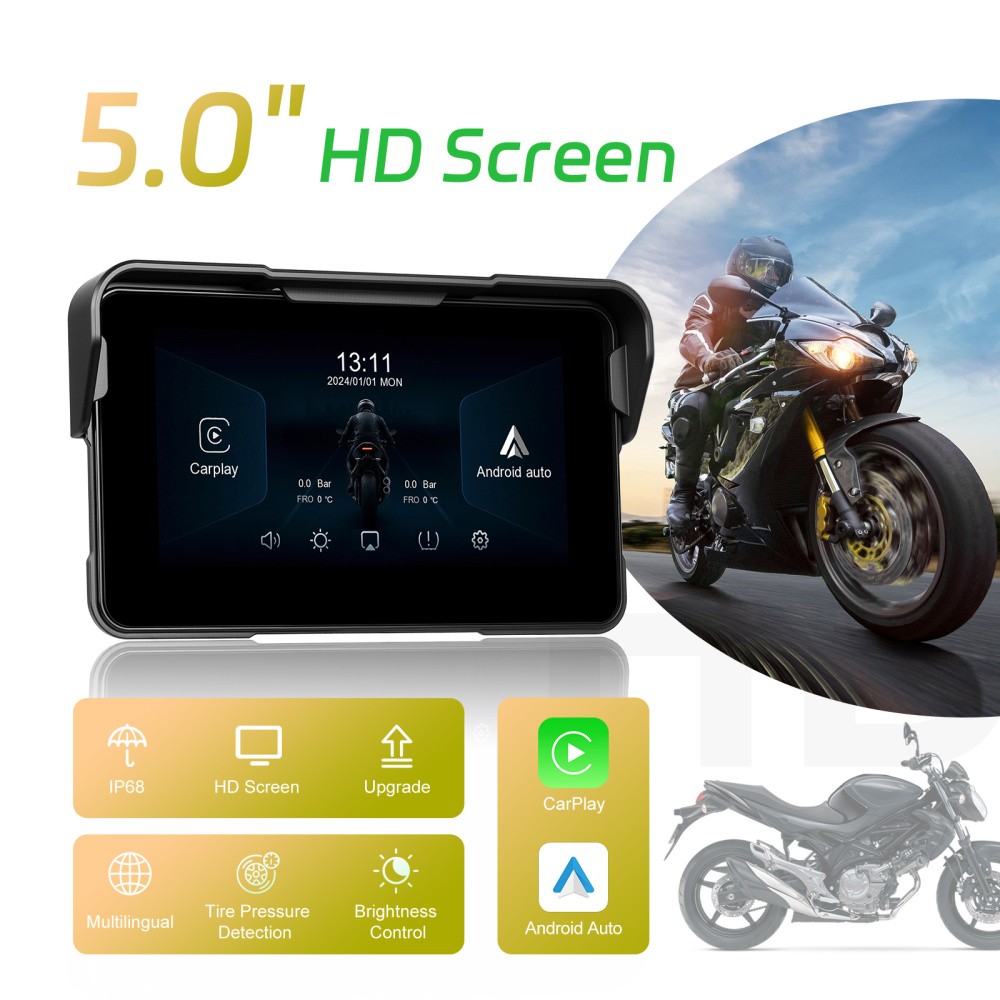 5″ Motorcycle Portable Wireless Apple Carplay Android Auto Waterproof Car Stereo