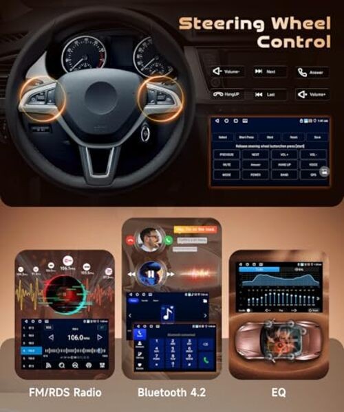 Android 4G+64G Double Din Car Stereo with Wireless 7 inch+Colorful Light