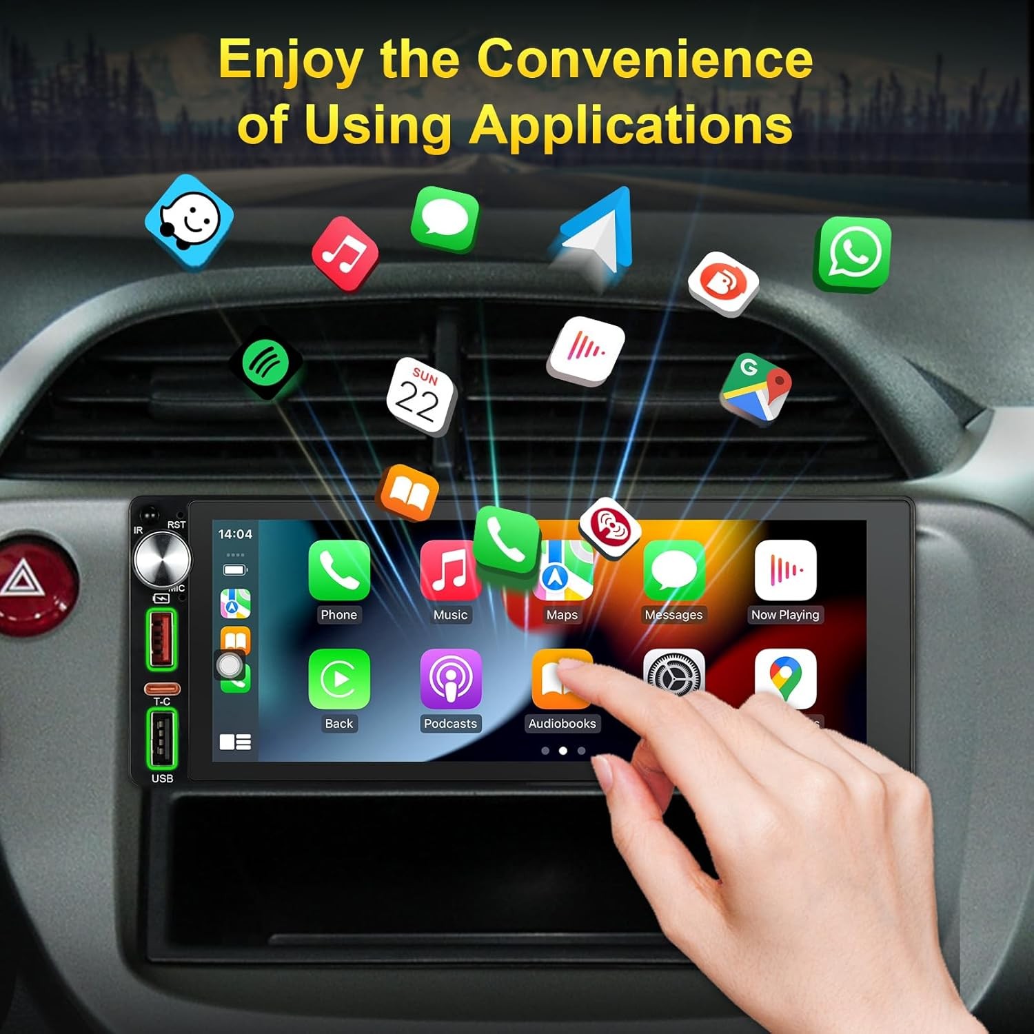 6.9 Inch Single Din Touchscreen Radio with Wireless Apple CarPlay & Android Auto