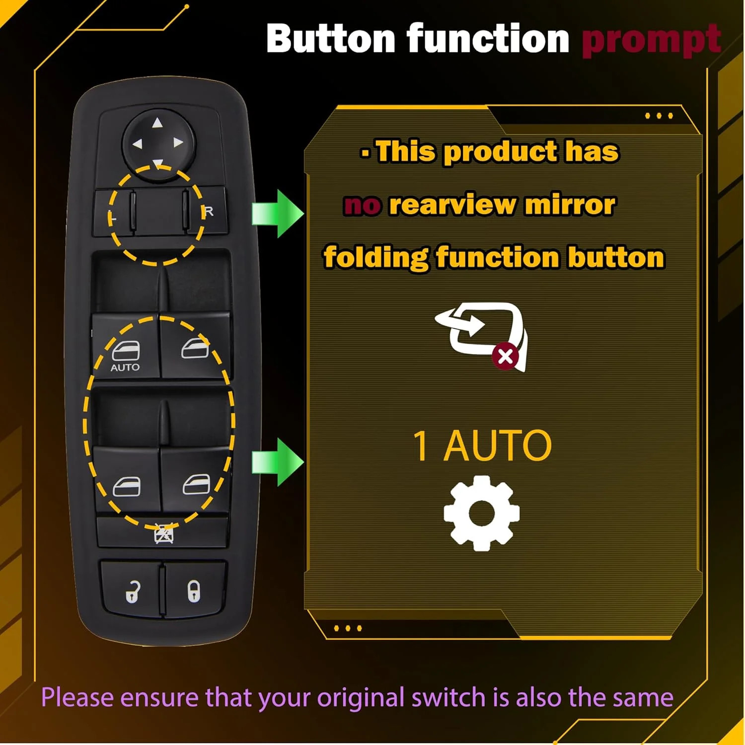 8 + 13 Metal Pins Power Window Switch.Fits for 2011-2016 Dodge Journey Driver Si