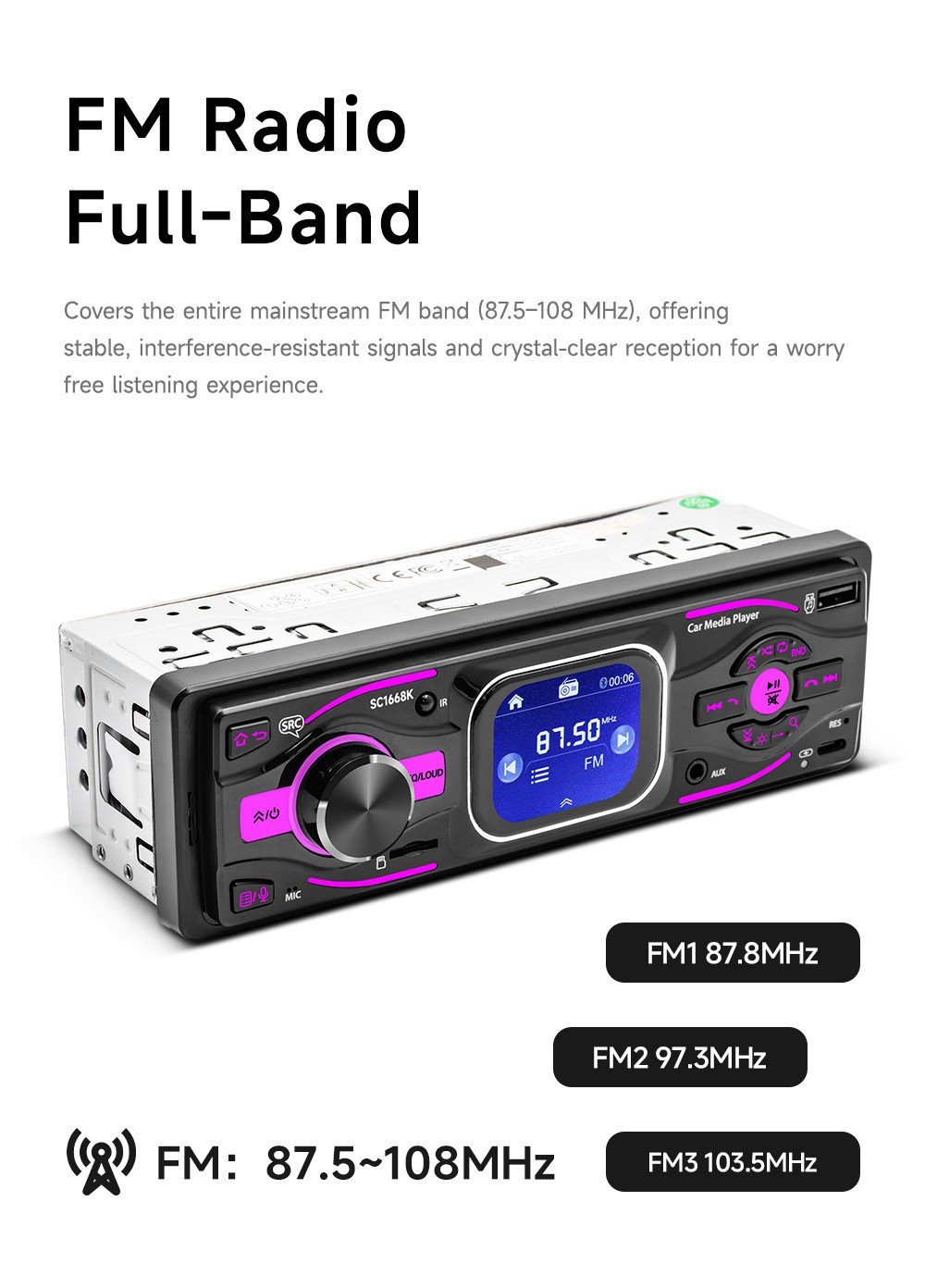 Car MP3 Player Single Din Head Unit FM RCA USB SD AUX HD Screen W/Remote Control