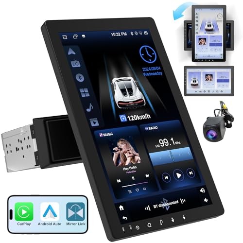 10.1″ Rotatable Touch Screen Car Stereo Single Din – Android 13, Wireless