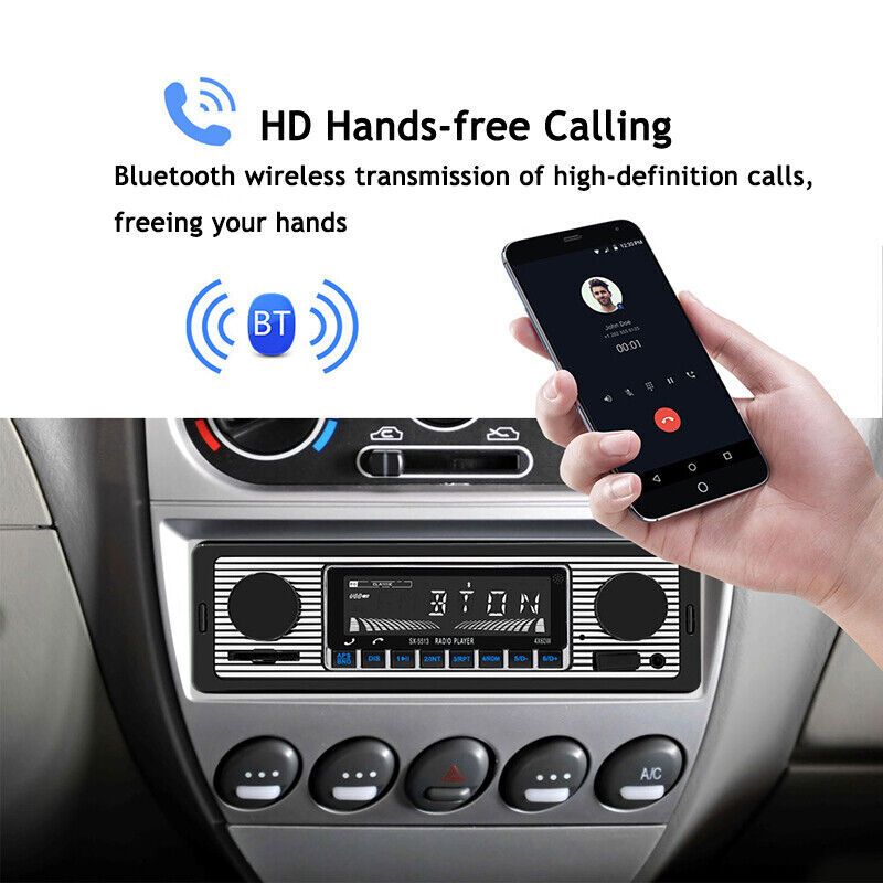 Bluetooth Vintage Car FM Radio MP3 Player USB Classic Stereo Audio Receiver AUX