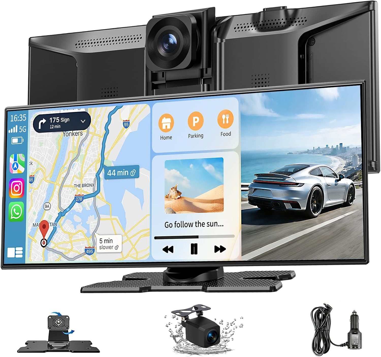 Large 11.5″ Wireless Carplay Screen & Android Auto Screen with 4K Dashcam/ 1080P