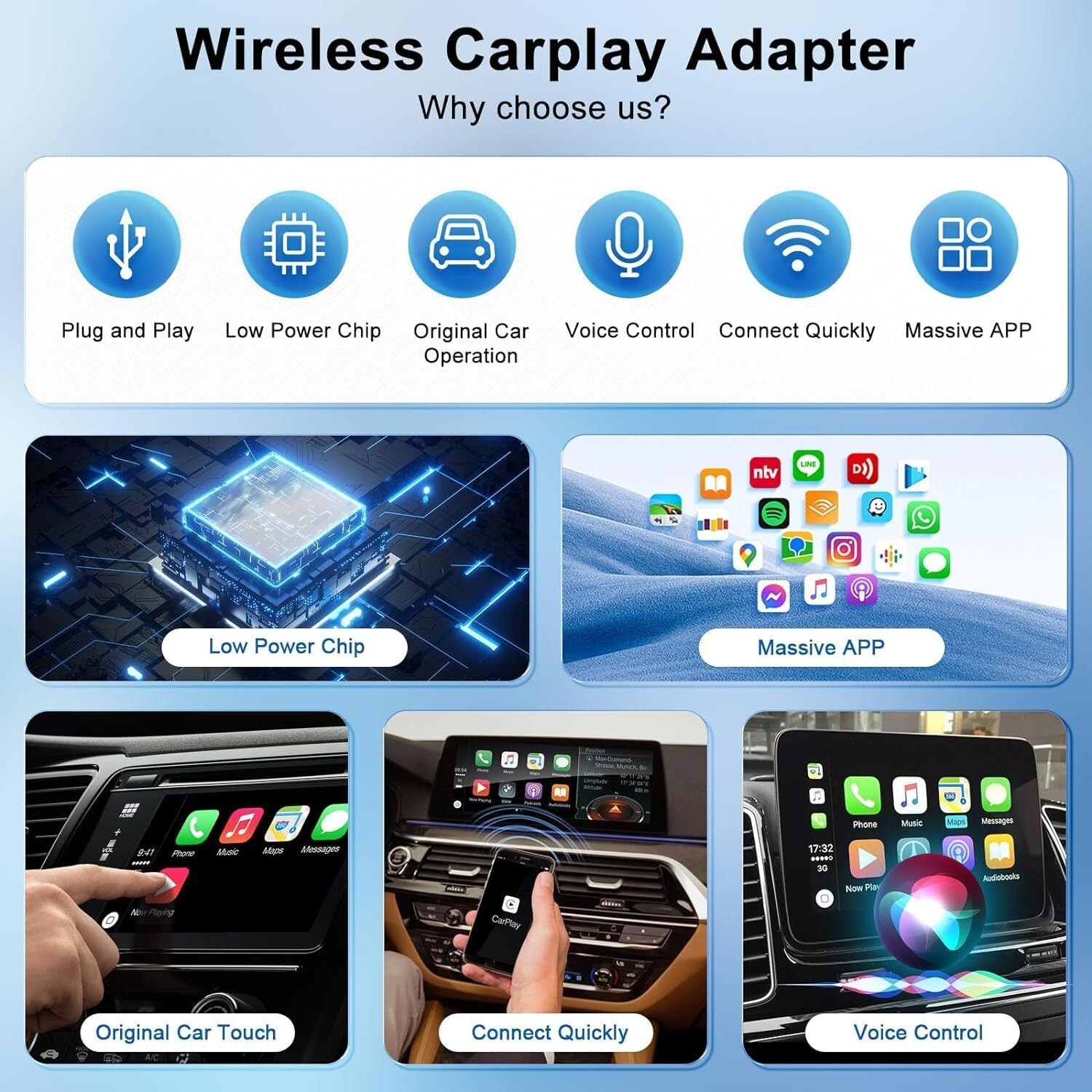 LXJTHT CarPlay Wireless Adapter for Wired CarPlay to Wireless SUITS 98% OF CARS