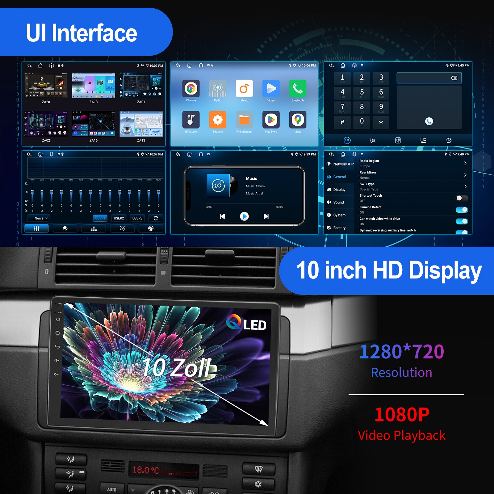 ESSGOO 10″ Android15 6+128G Carplay Car Stereo Radio GPS WiFi BT FM 2DIN 4G QLED