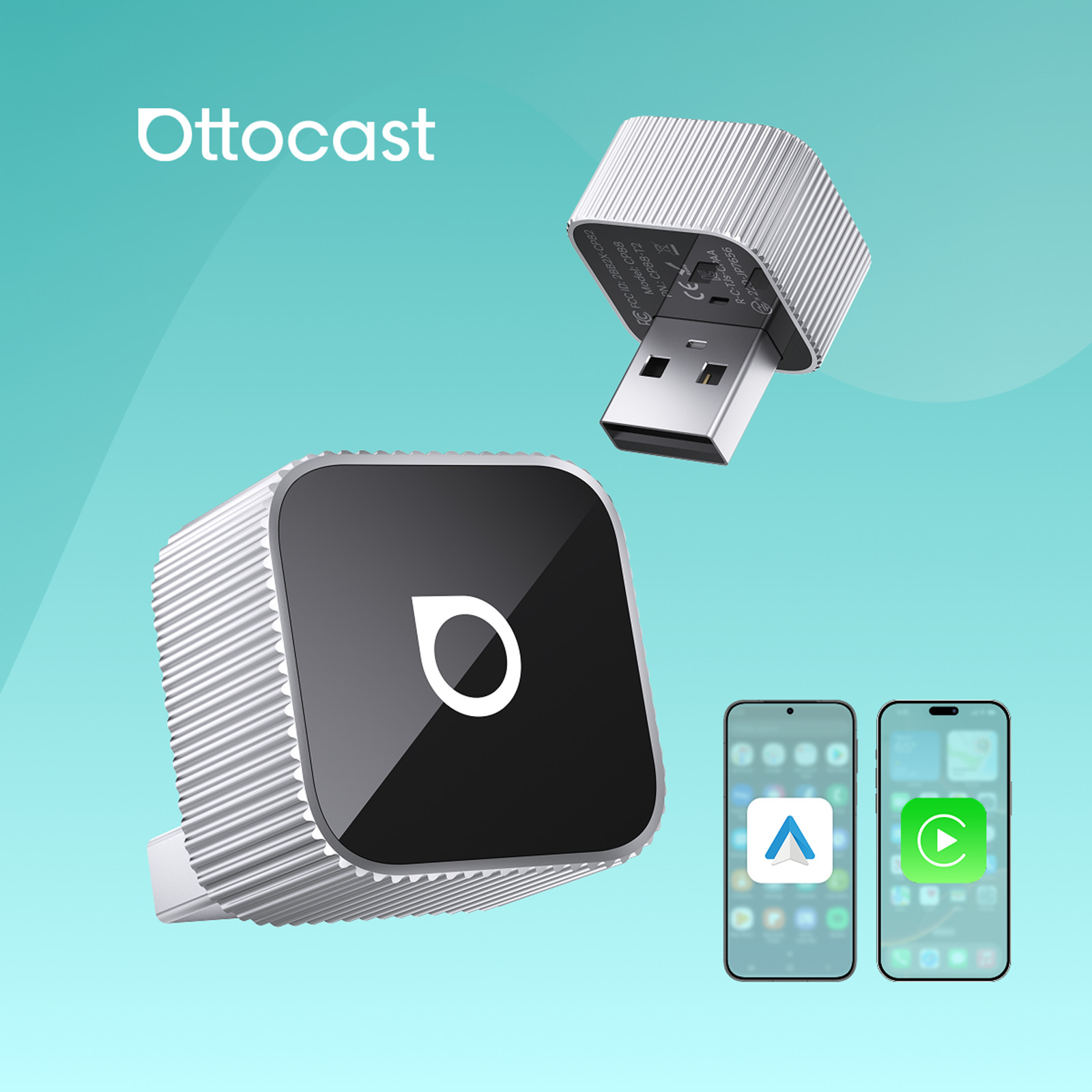 Ottocast Mini Wireless CarPlay & Android Auto Adapter Fast Auto-Reconnect Sliver