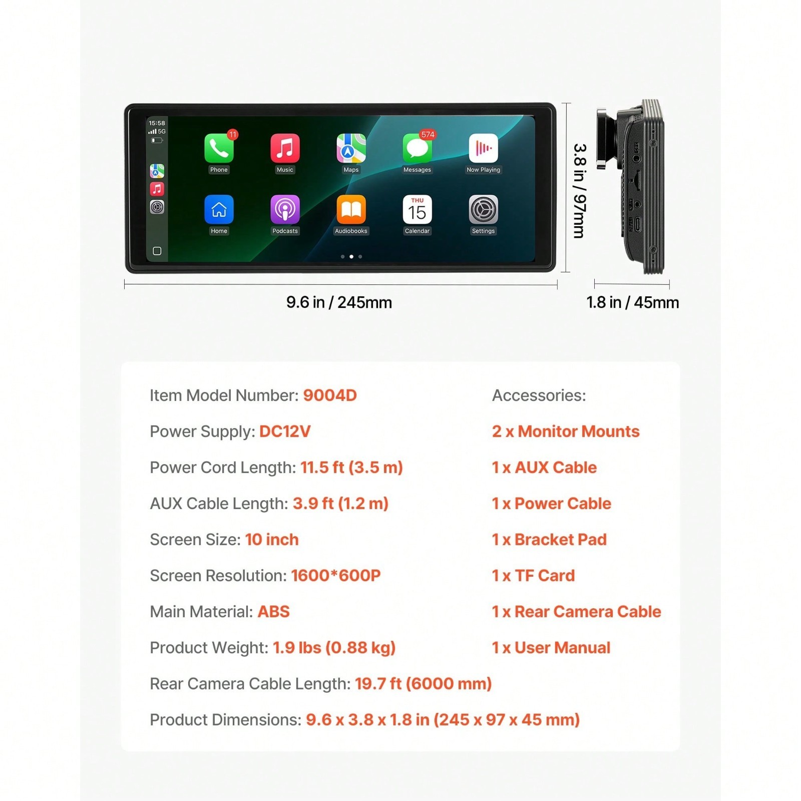 9 Inch HD Touch Screen Car Stereo With Wireless CarPlay Android Auto Backup Came
