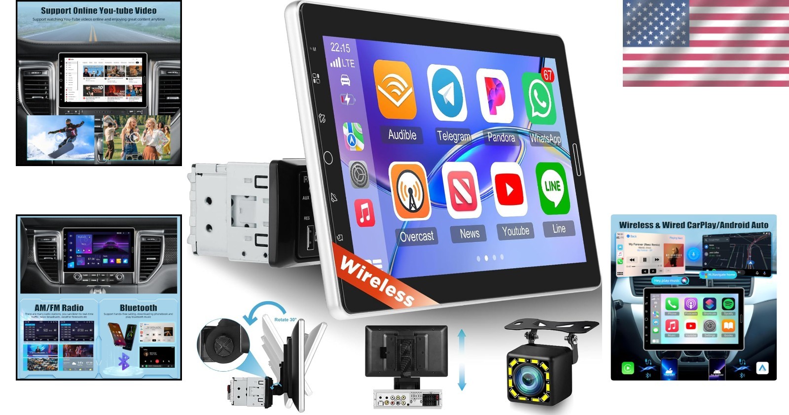 Touchscreen Car Radio with AM FM/YouTube/Bluetooth#