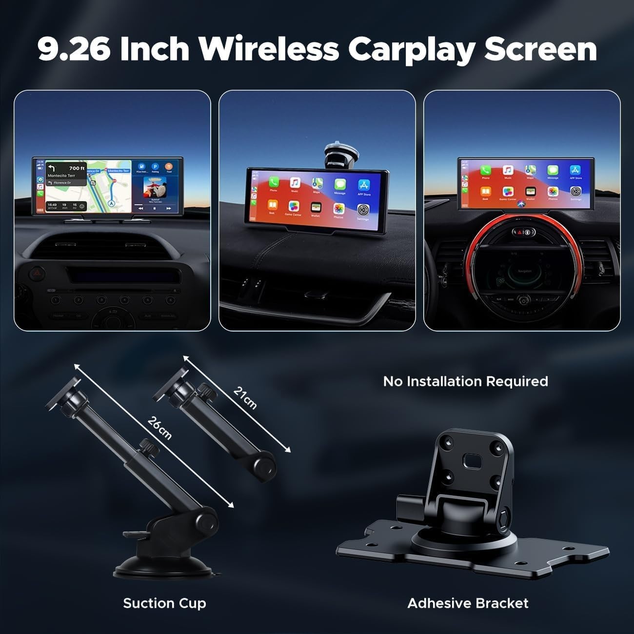 9.26″ Wireless Carplay & Android Auto with 2.5K Dash Cam & 1080P Backup Camera