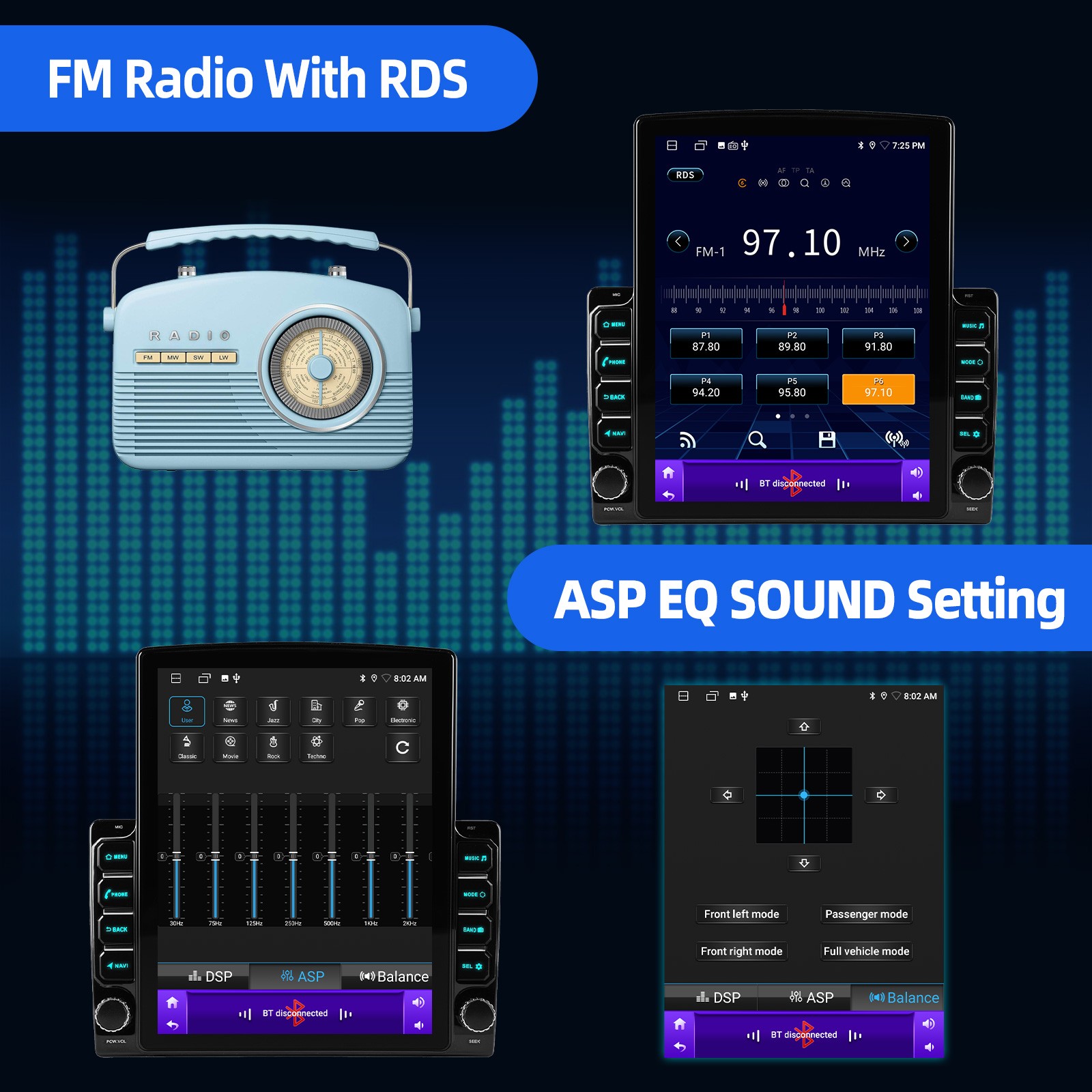9.7″ 4+64GB Wireless Carplay Car Stereo Radio Double 2 Din Android GPS NAVI SWC